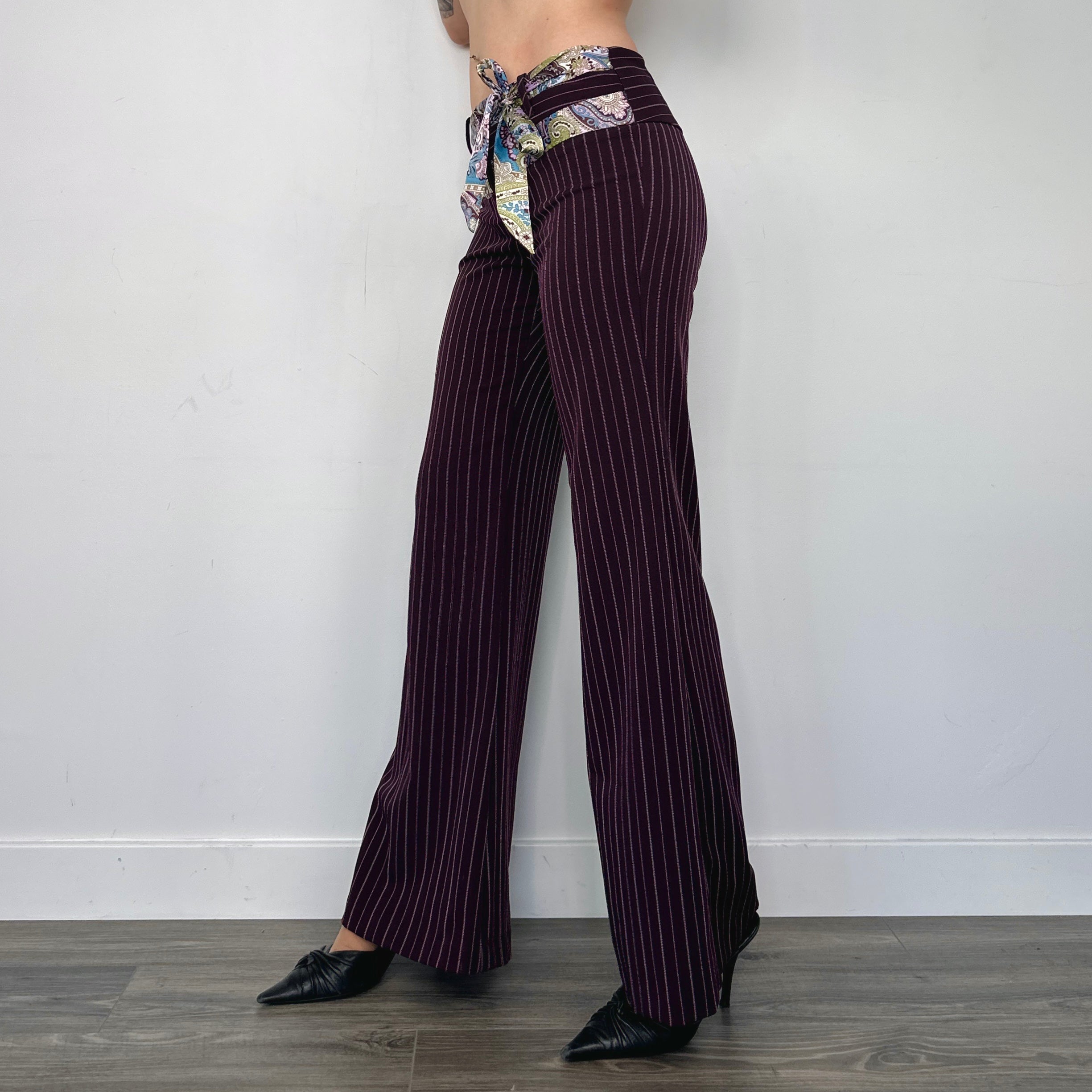 Y2K Plum Pinstripe Trousers (XS/S)