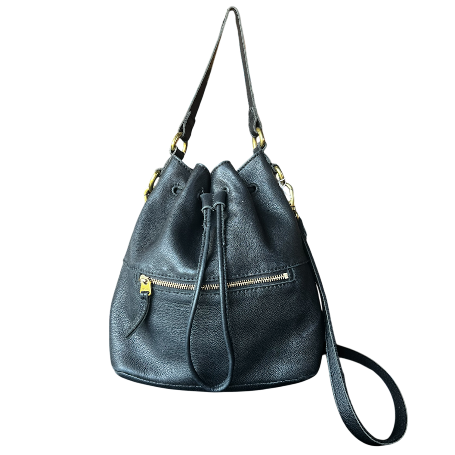Fossil Black Leather Drawstring Bag