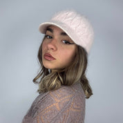 Baby Pink Angora Cable Knit Hat