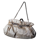 Champagne Satin Evening Bag With Silver Detailing