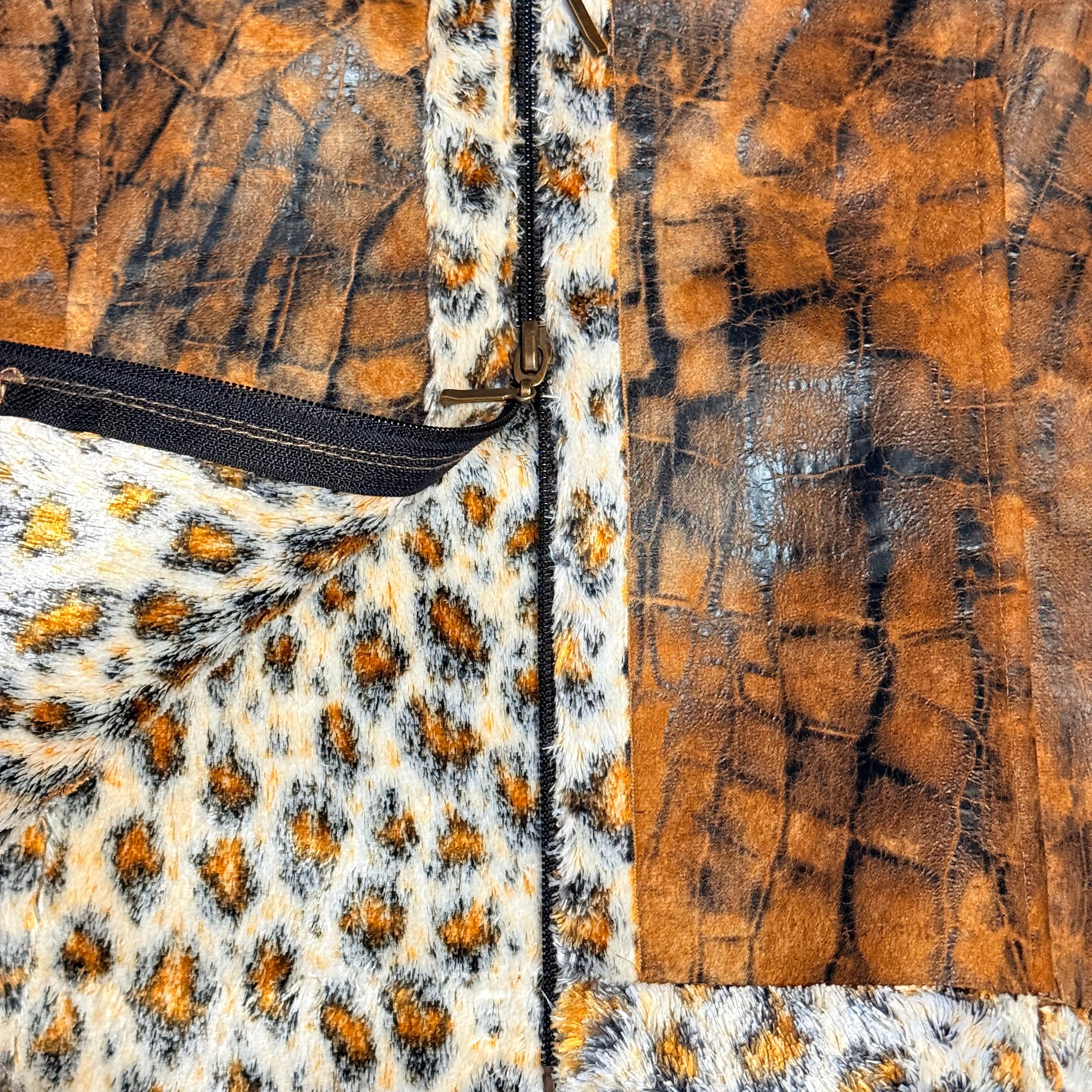 vintage Joseph Ribkoff faux leather and faux fur leopard print vest