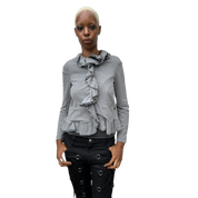 Vintage Grey Jersey Ruffle Button Longsleeve Top (M)