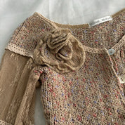 Zone Bleue Cream Rosette Cardigan (S/M)