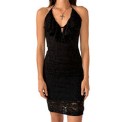 2000s Noir Lace Halter Dress (XS/S)