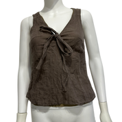 Vintage French Parisian Taupe Linen Bow Top (XS)