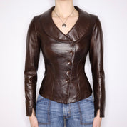 Y2K Brown Italian Leather Jacket (XS)