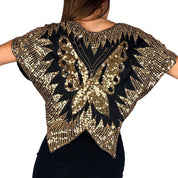 Vintage Beaded Silk Butterfly Blouse (M/L)