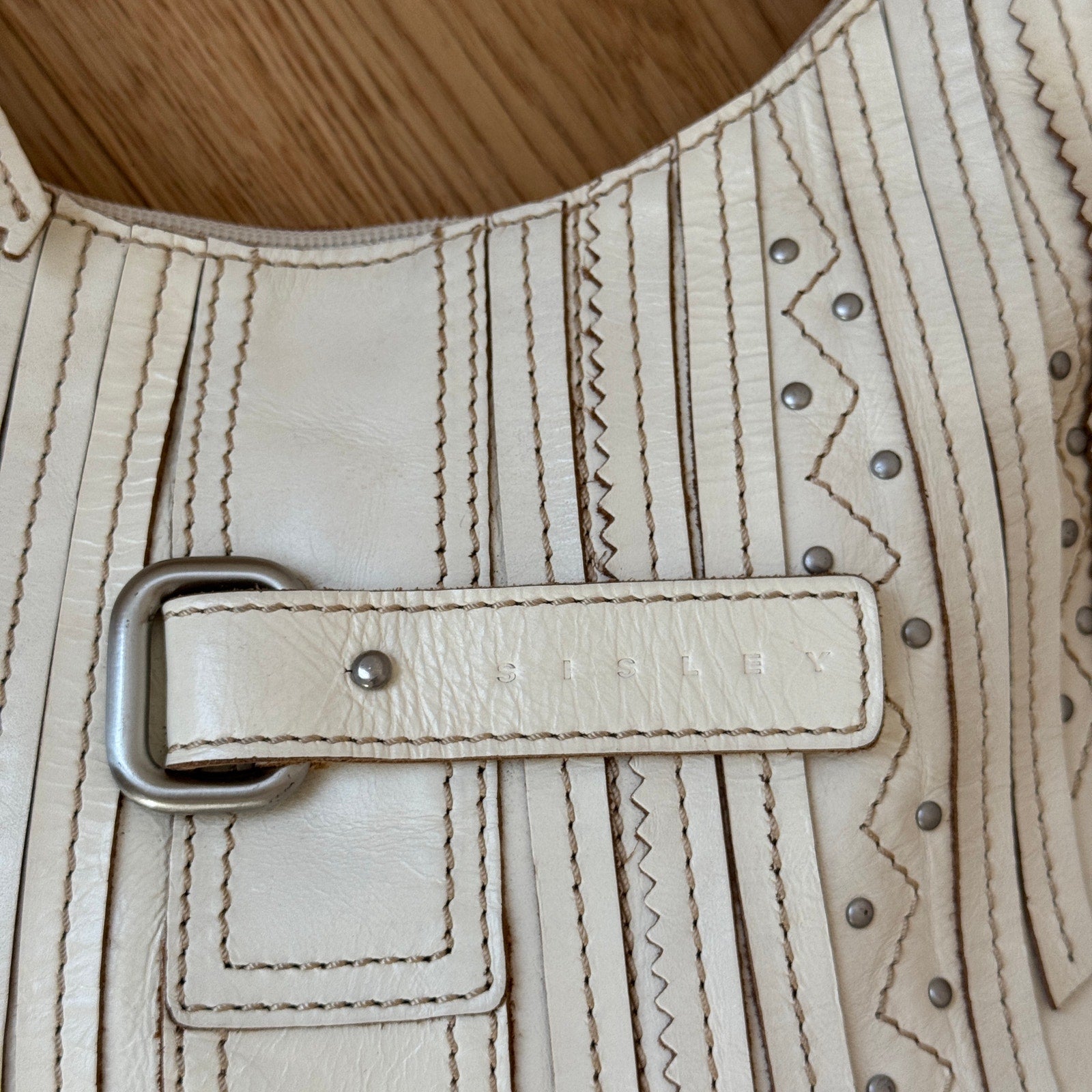 Vintage Sisley Ivory Leather Bag