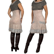 2000s French Knit Neutral Color Block Mini Dress (S/M)