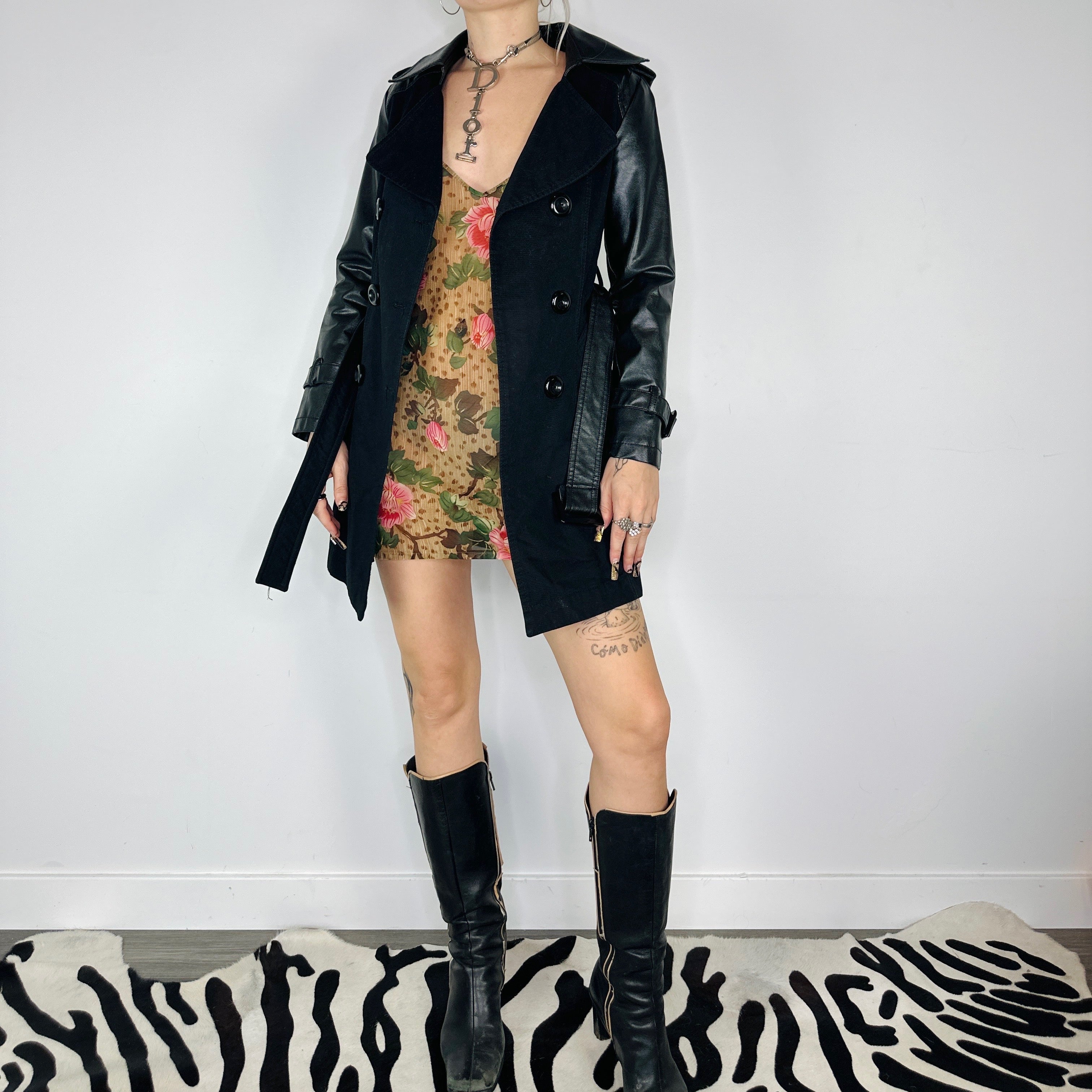 Y2K Belted Mini Trench Coat (XS)