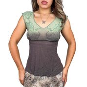 Vintage Floral Embroidered Ombré Top (S)
