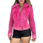 Y2K Hot Pink Furry Leather Jacket (M)