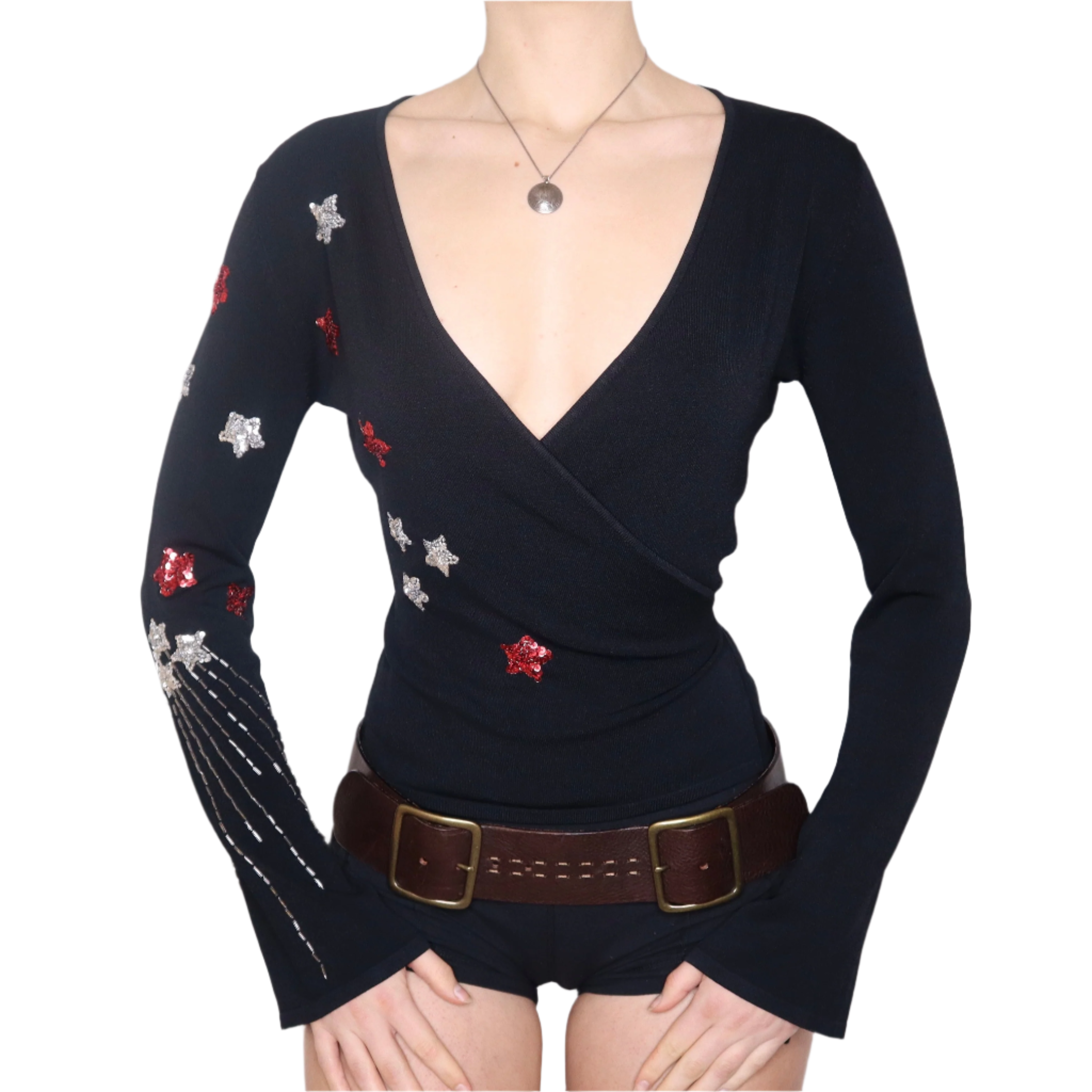 Y2K Star Sequin Wrap Top (S/M)