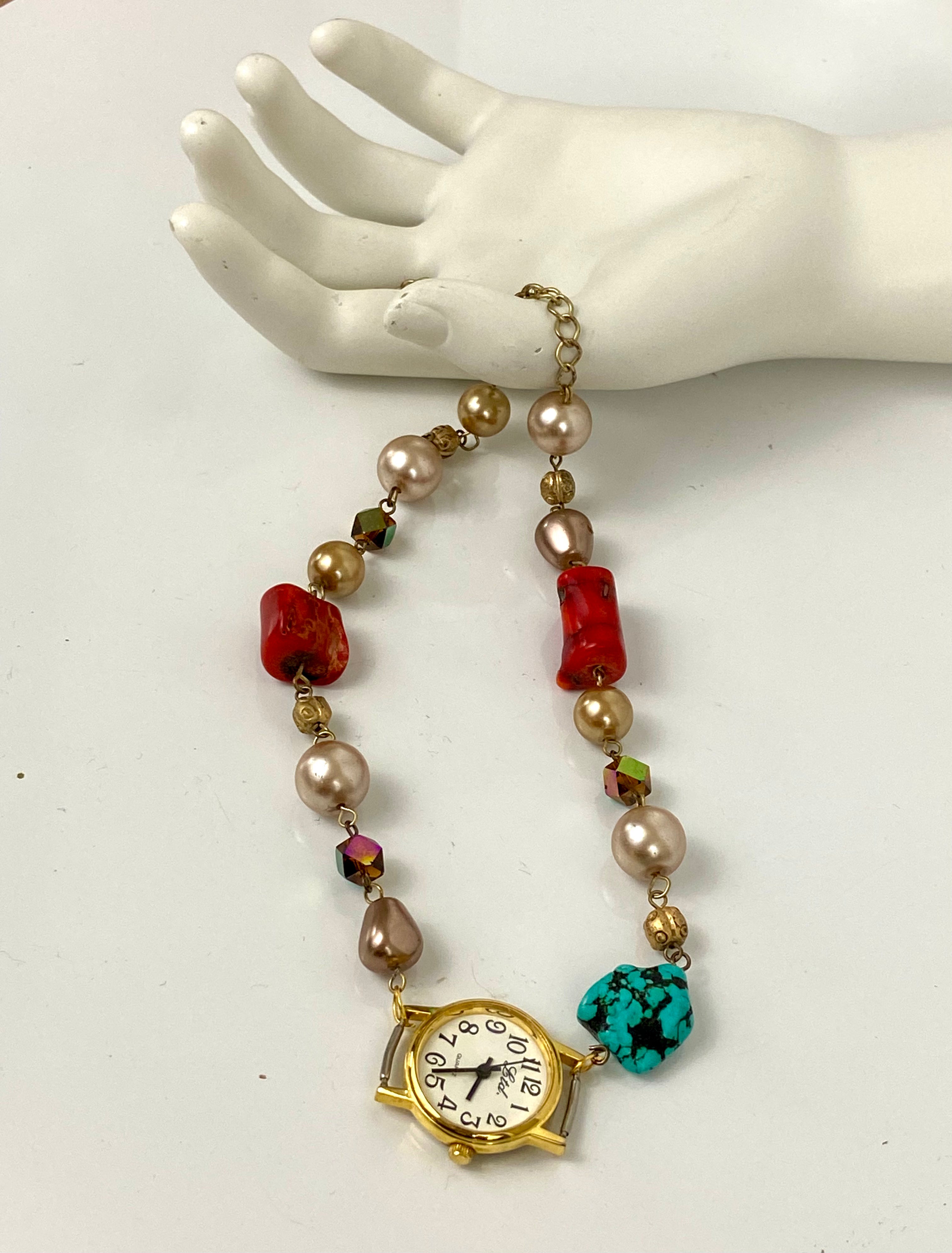 Cute watch with little beads choker