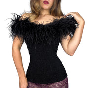 90s Noir Feather Trim Top (L/XL)