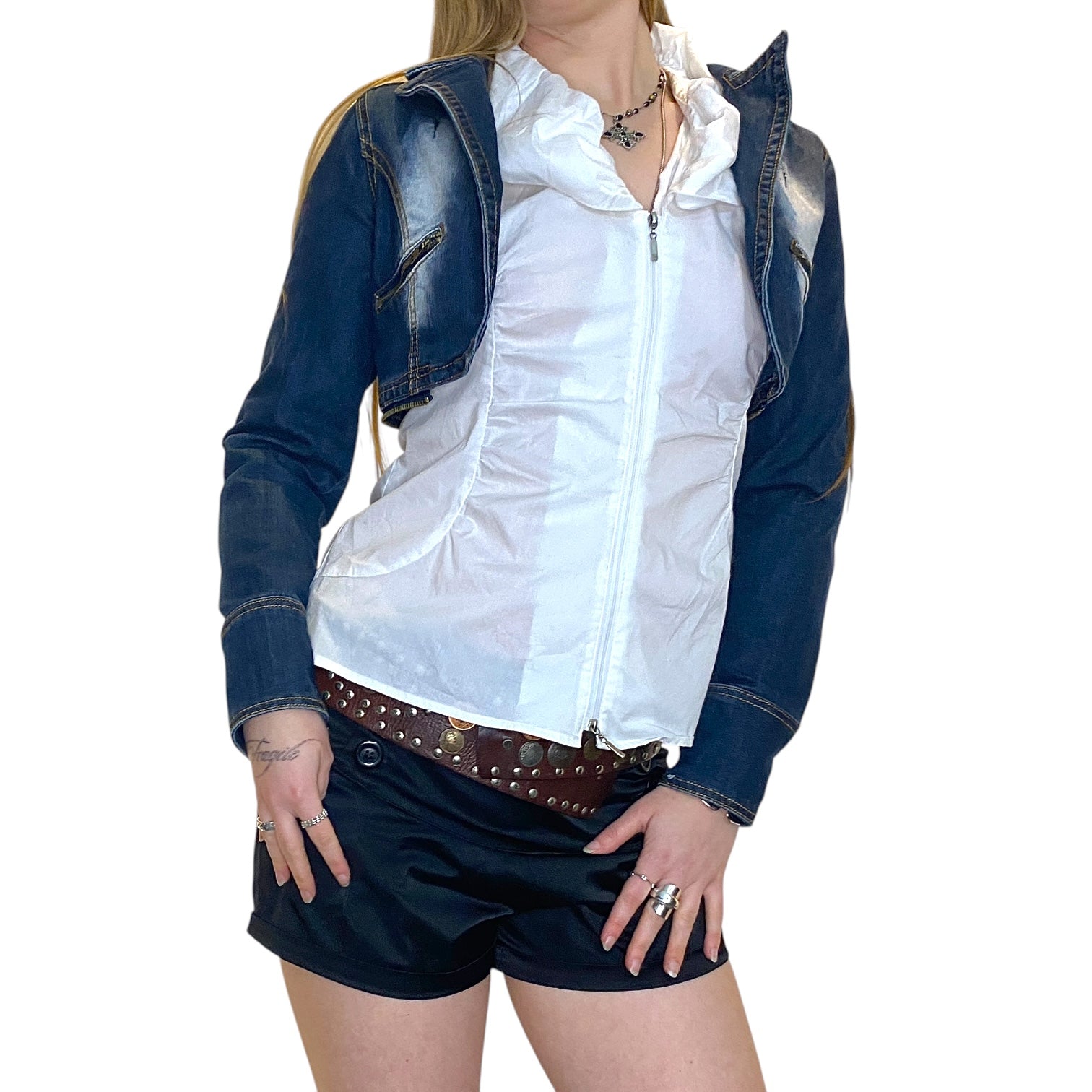 Y2K Denim Cropped Bolero Jacket (S)