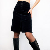 Early 2000s Velvety Black Midi Skirt (S)