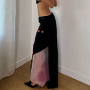 Vintage Black & Pink Floral Butterfly Lace Skirt (S)