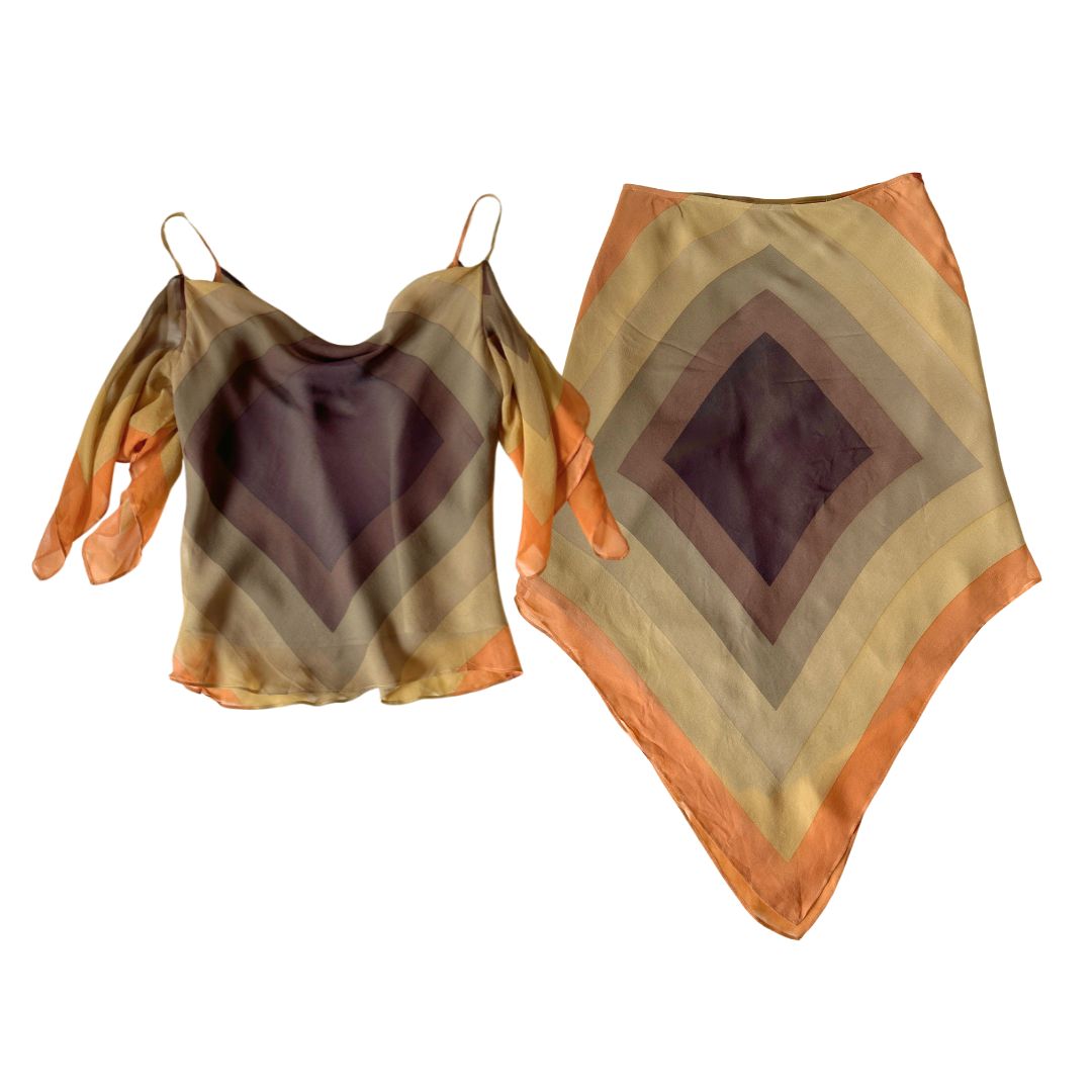 BCBG Geometric Silk Skirt + Top Set (XS/S)