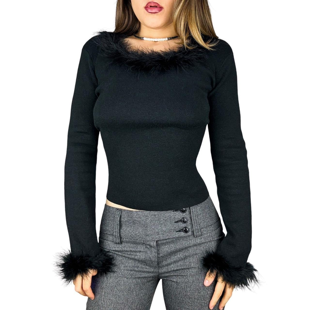 90s Feather Trim Long Sleeve Knit (L/XL)