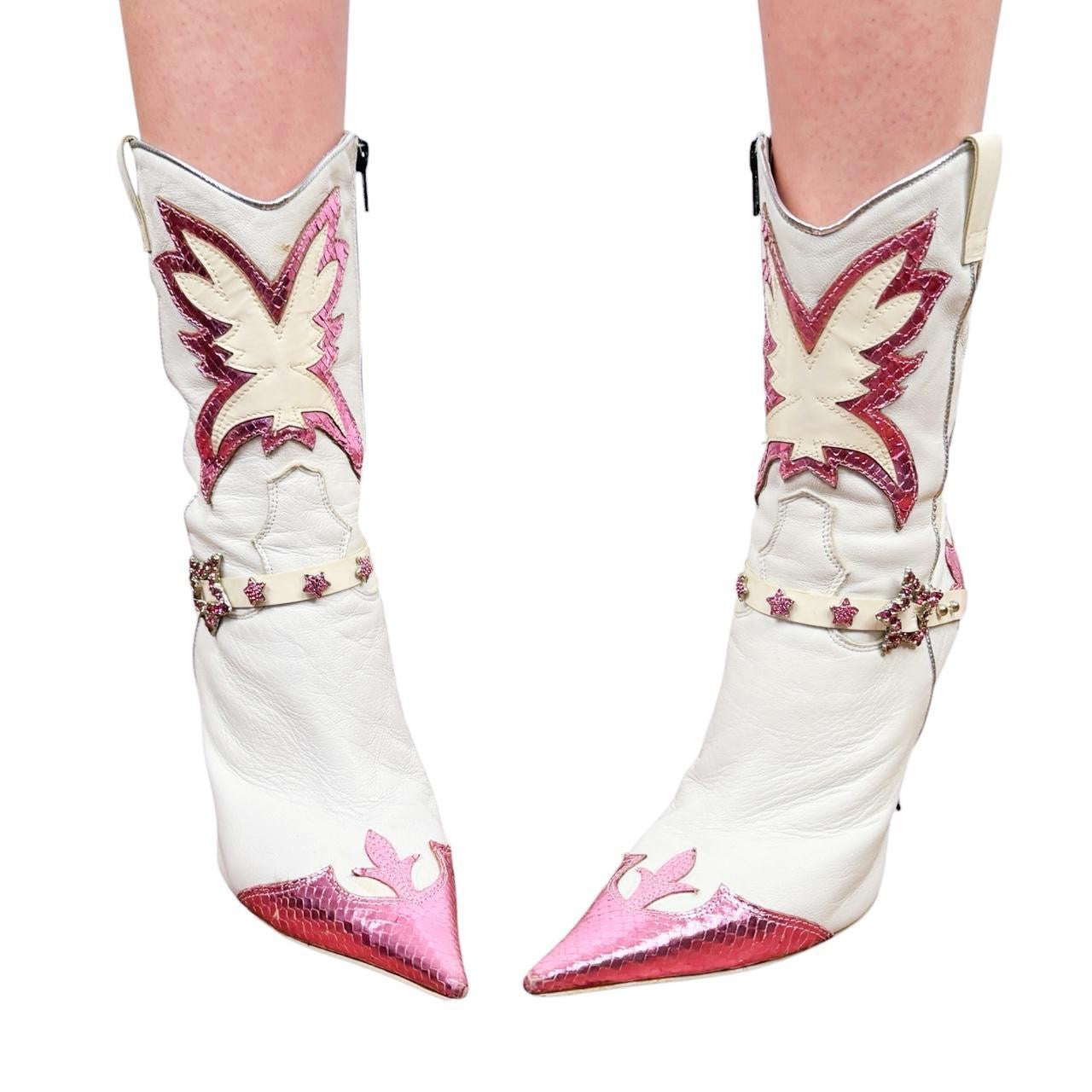 Italian Vintage Pink Cowgirl Stiletto Boots (6)