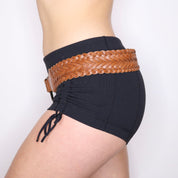 Y2K Braided Brown Leather Hip Belt (M)