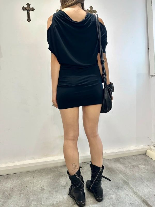 Black Subversive Avant Garde Jersey Mini Dress (S)