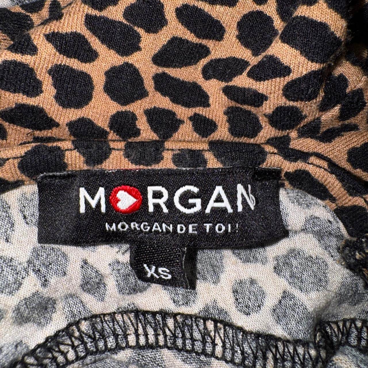 Morgan De Toi Leopard Print Open Back Scoop Neck Long Sleeve Top (XS)