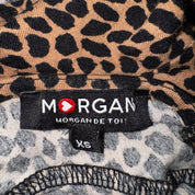 Morgan De Toi Leopard Print Open Back Scoop Neck Long Sleeve Top (XS)