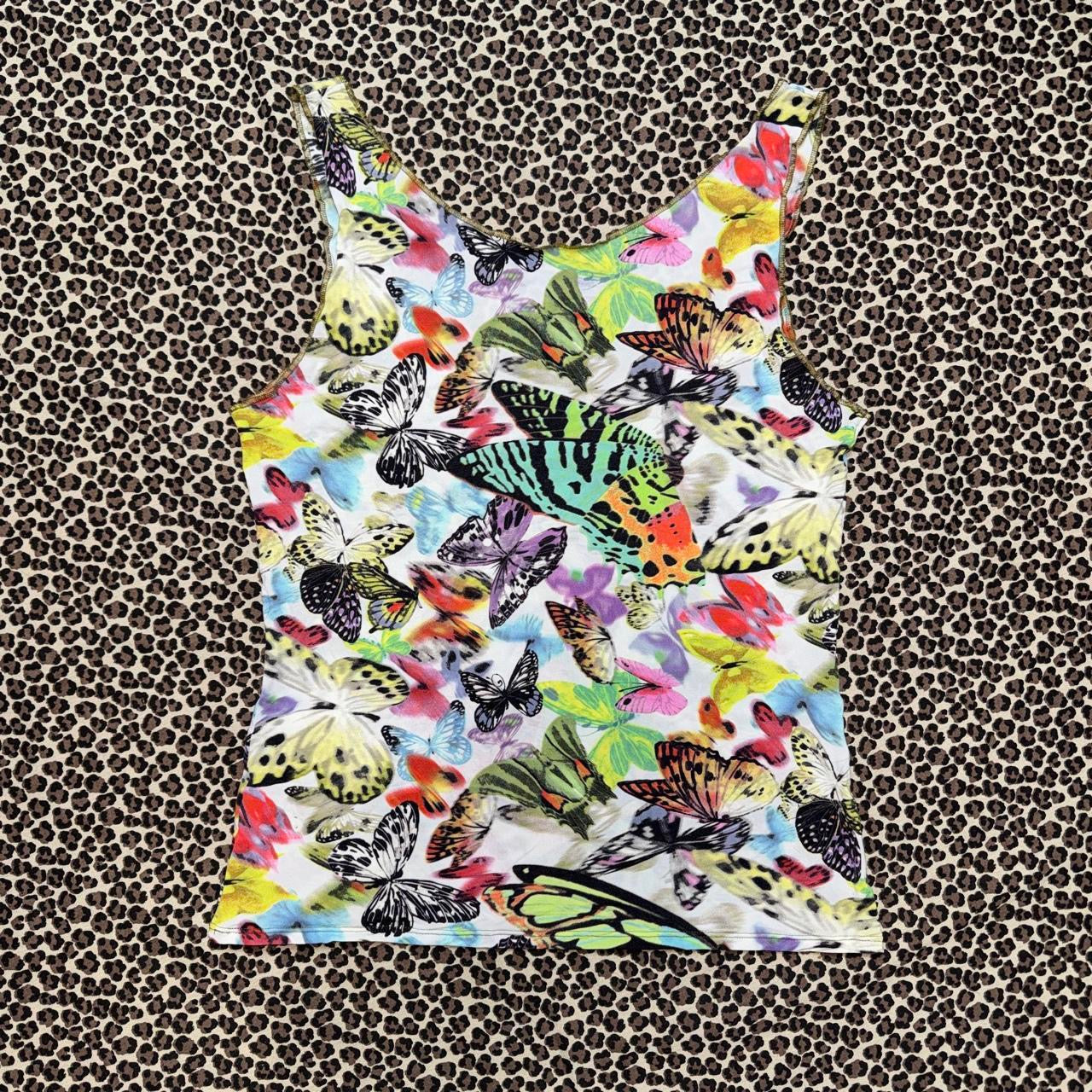 Y2K Second Skin Mesh Reversible Neckline Butterfly Graphic Tank (S/M)