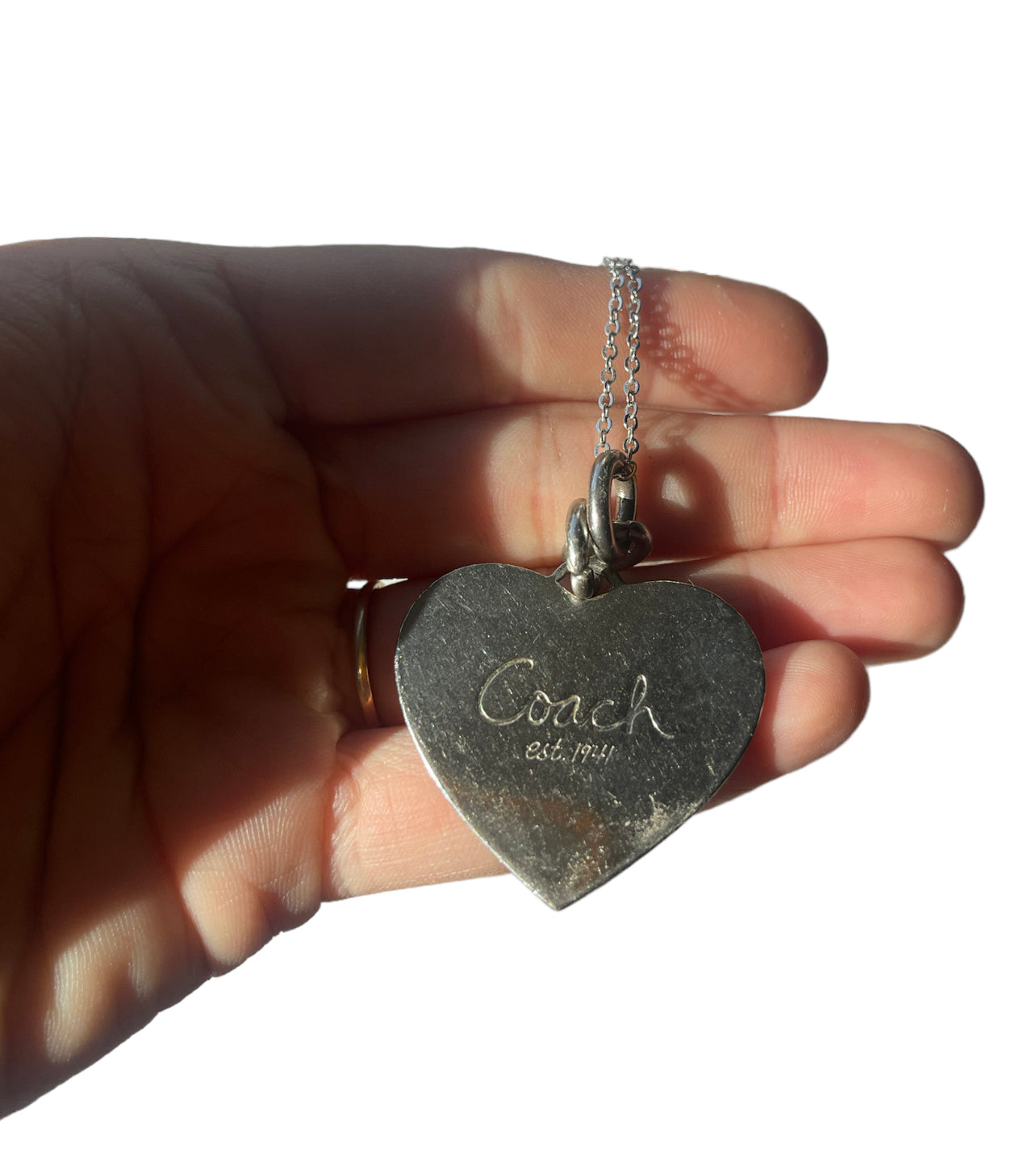 2000s Rainbow Coach Logo Heart Necklace on Silver Chain