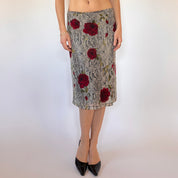 90s Snakeskin & Rose Mesh Midi Skirt (M)