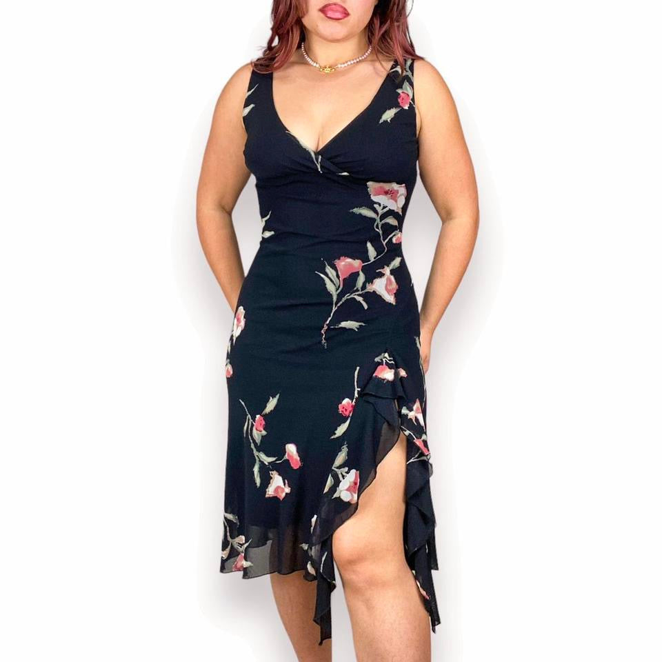 90s Floral Mesh Midi Dress (S)