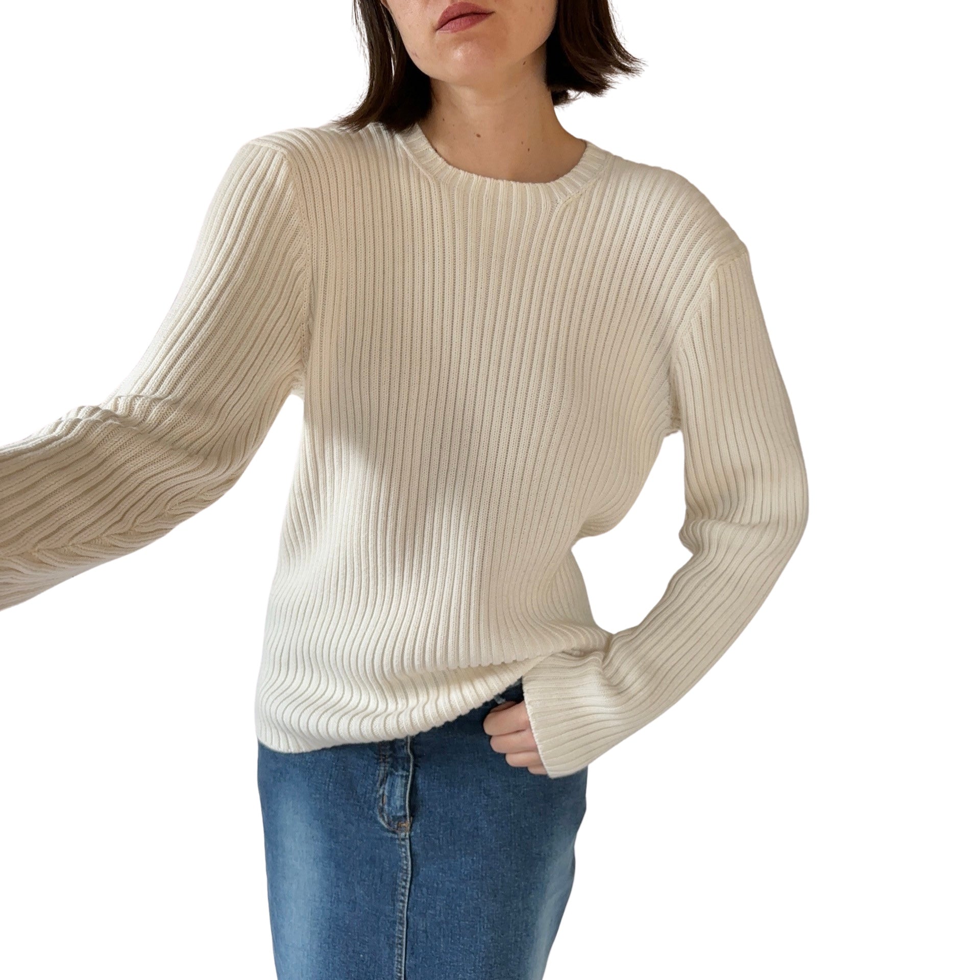 90s Vanilla Ribbed Pullover (M)