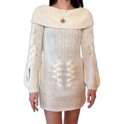 Y2K Cream Knit Mini Dress (S)