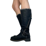 Real Suede Buckle Biker Boots (UK 4 EU 37 US 6)