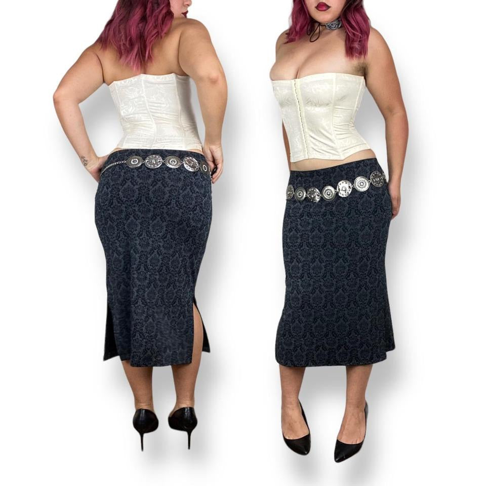 90s Charcoal Jacquard Midi Skirt (S-M)