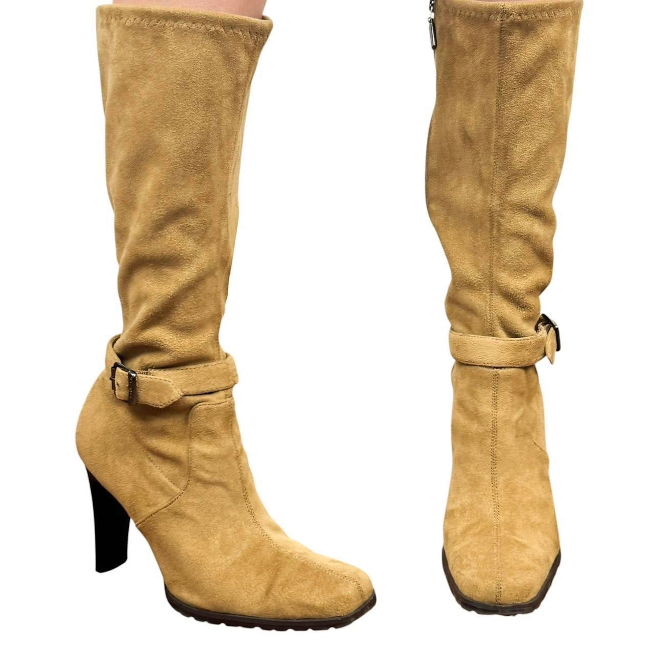 Tan Suede Buckle Detail Knee High Boots (8)