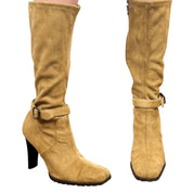 Tan Suede Buckle Detail Knee High Boots (8)
