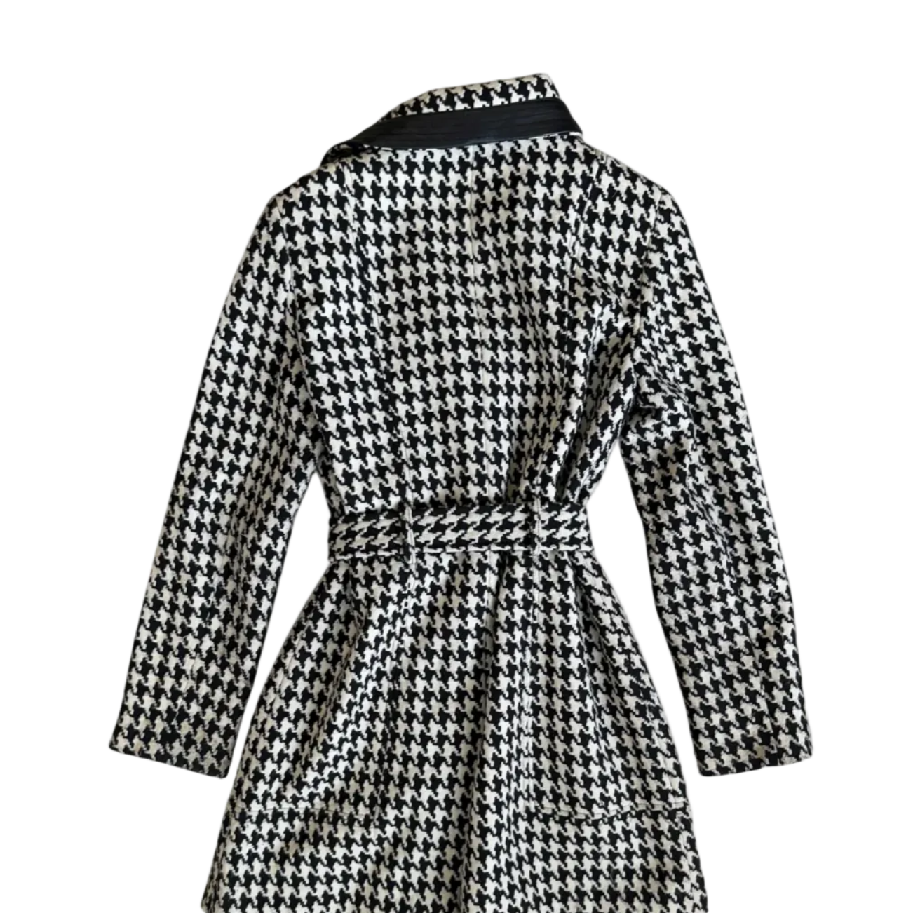 Calvin Klein Houndstooth Trench Coat With Leather Trim (M)