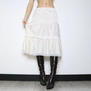 70s Romantic Cream Lace Tiered Slip Skirt (S/M)