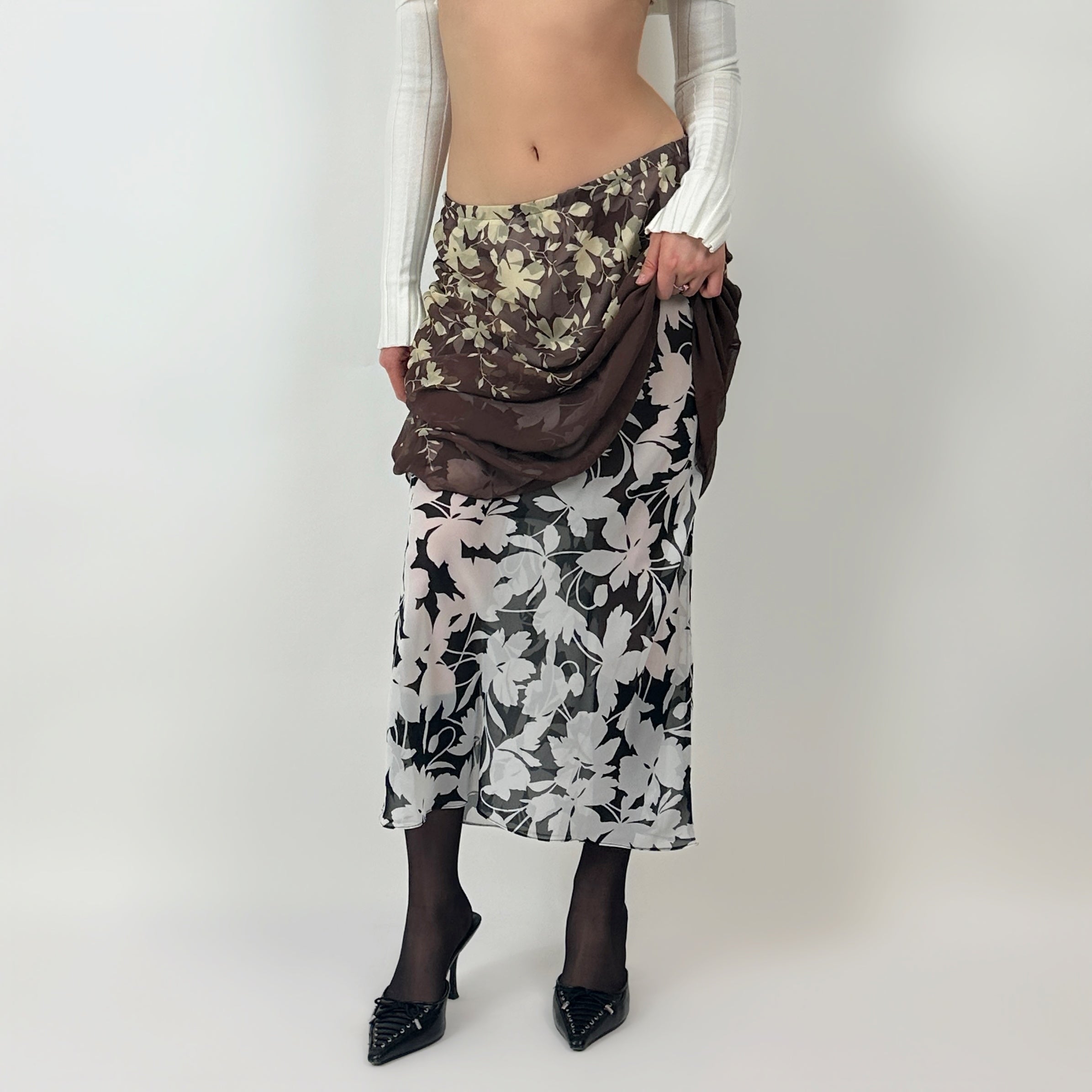 Vintage Silk Printed Maxi Skirt (S/M)