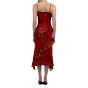 90s Red Floral Milkmaid Midi Dress (XS)