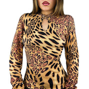 Y2K Beaded Knit Leopard Long Sleeve (L)