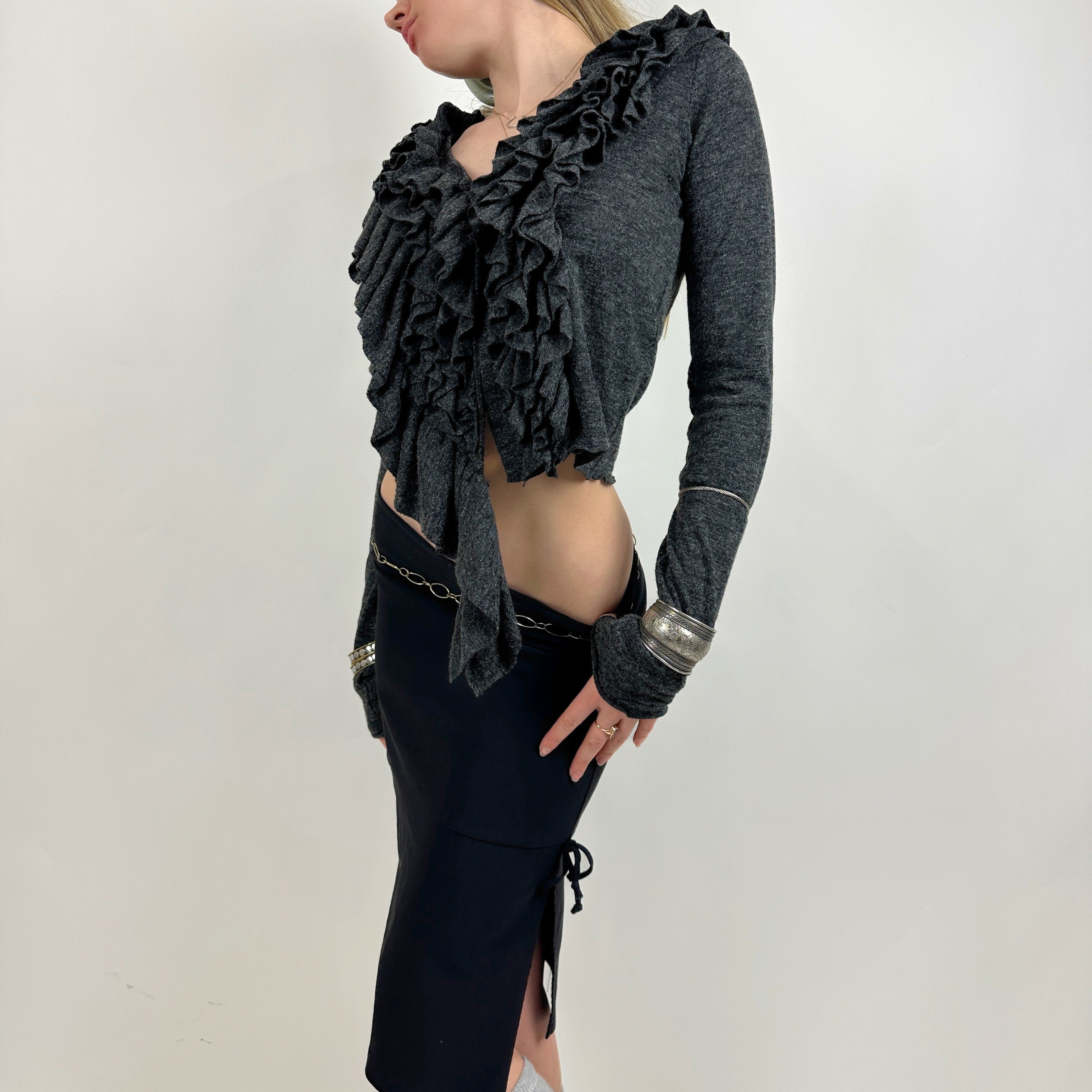 2000s Grey Ruffle Cardigan (S)