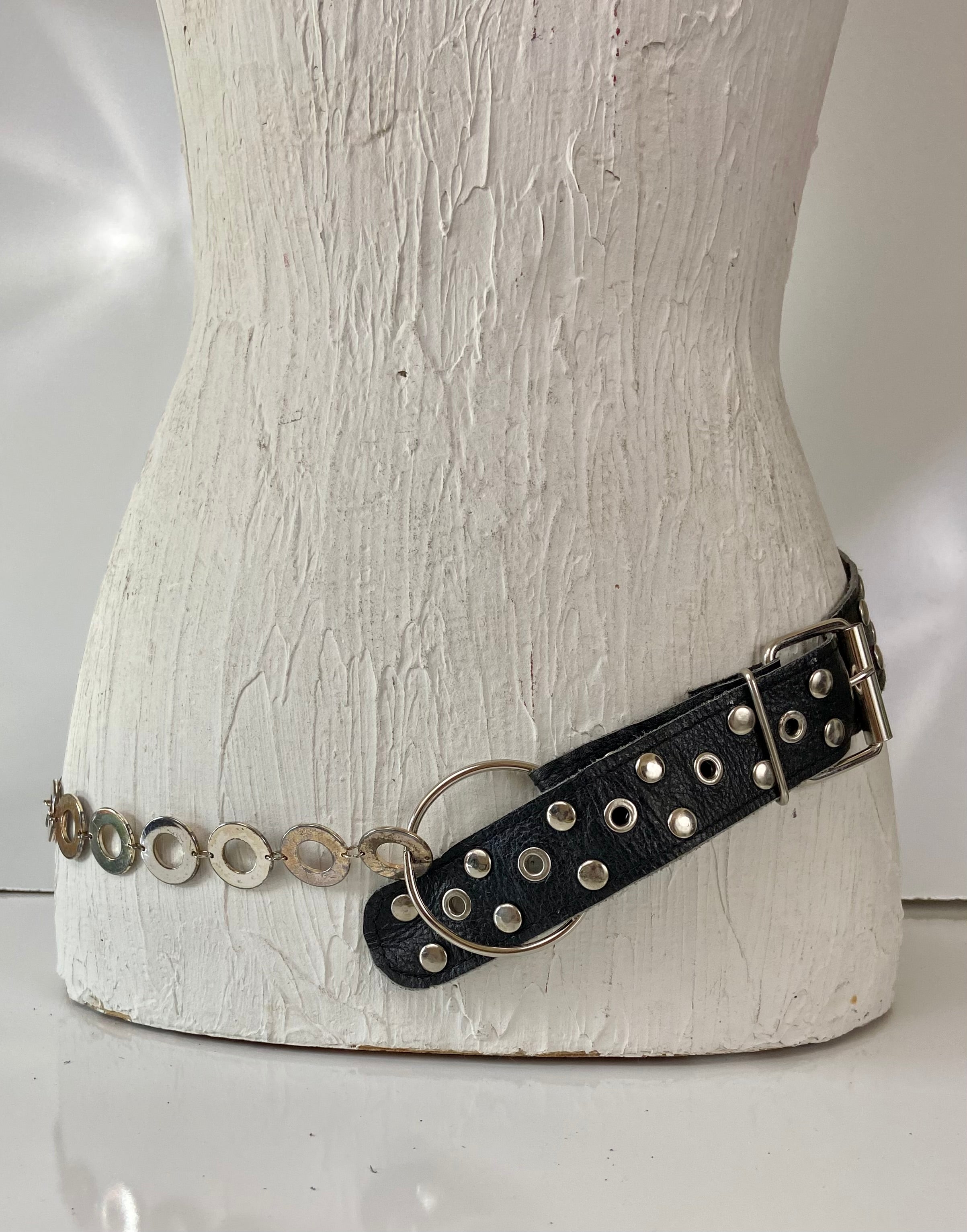 Black and silver chain belt