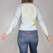 Striped Cashmere Peace Sign Cardigan (L)