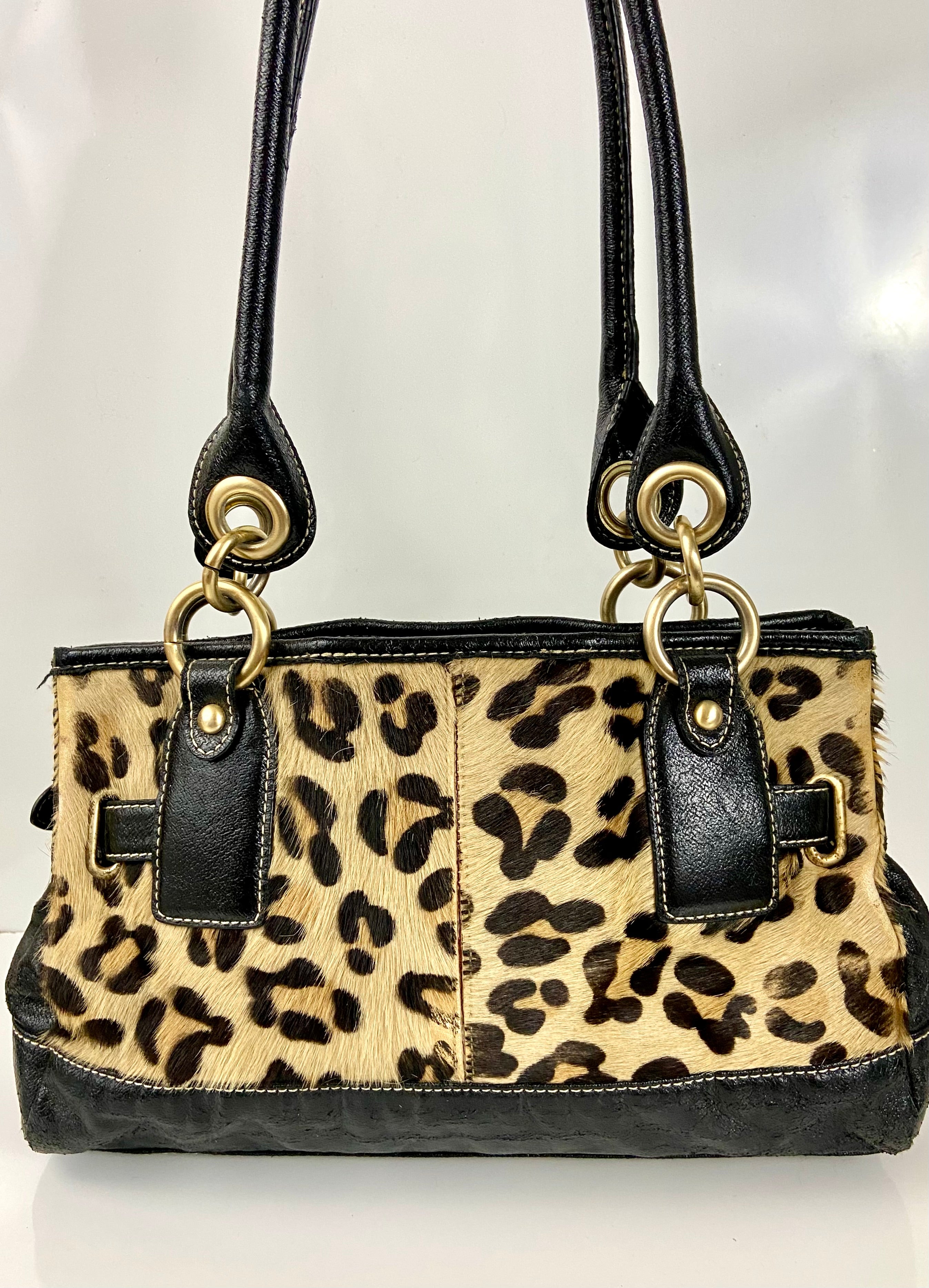 Leopard Pony Hair and Leather Shoulder Bag