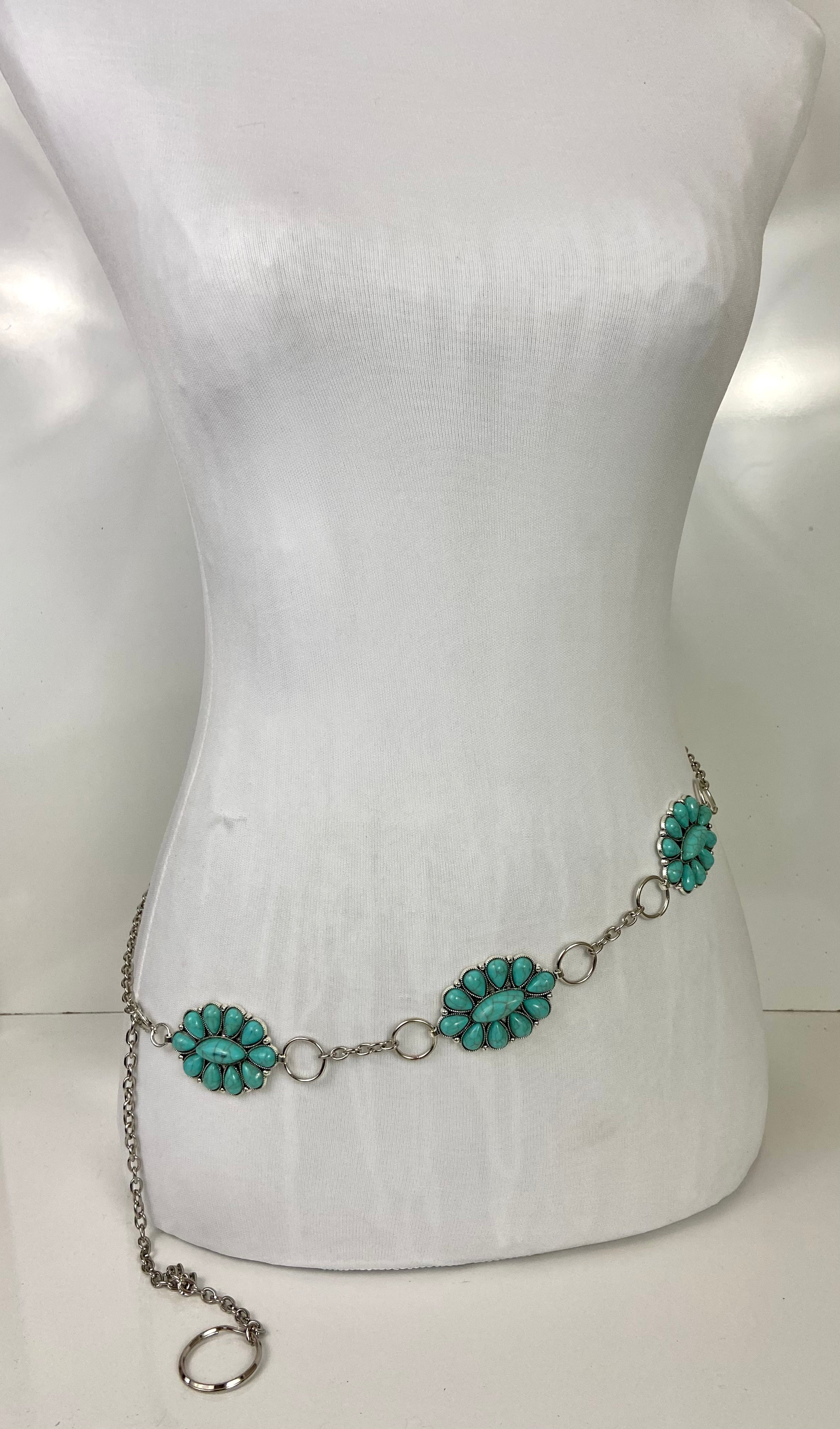 Turquoise & silver stone  concho belt