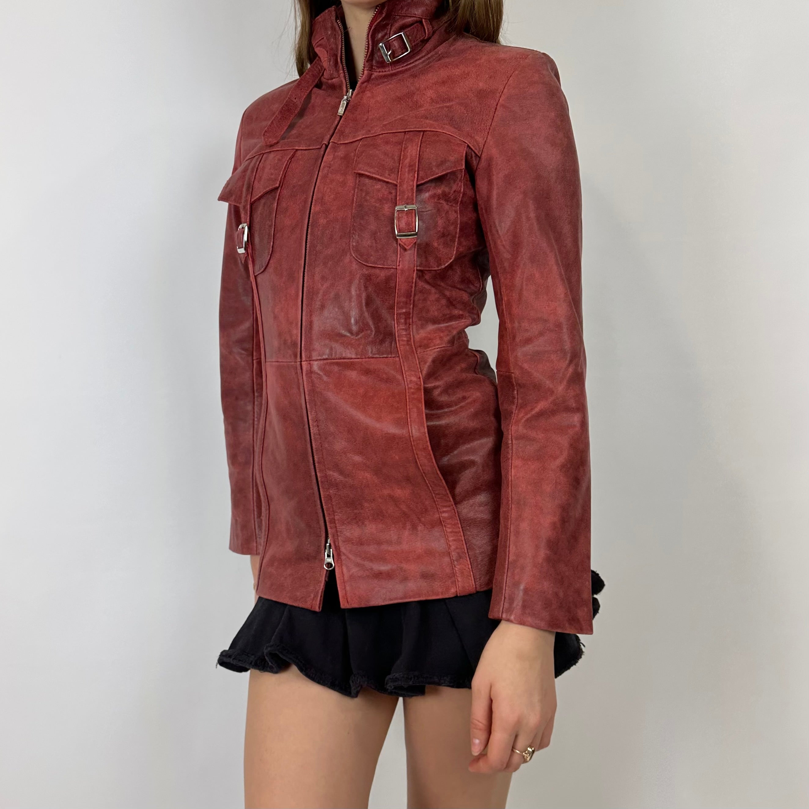 90s Red Leather Jacket (XXS/XS)